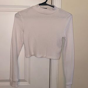 White Cropped Mock Neck Shirt